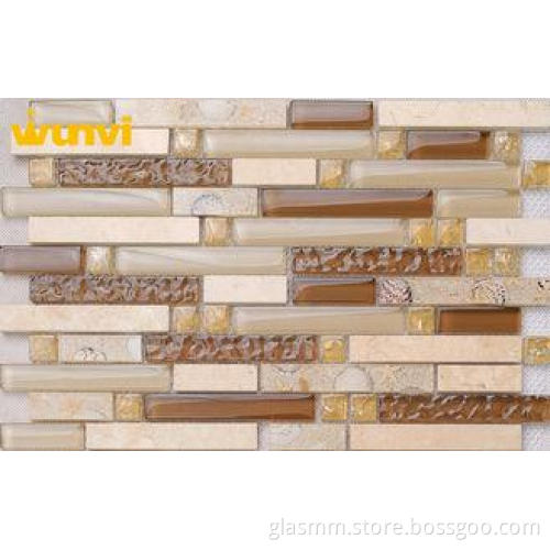 Hot - Resistant Strip Mosaic Tile , Crystal Glass And Stone